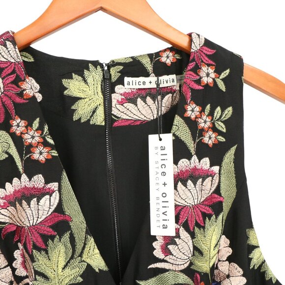 NWT Alice + Olivia Sheena Black Floral Embroidered Midi Maxi Dress 10 - Picture 6 of 10